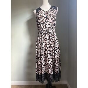 Medium Loft Outlet Pink Black Floral Midi‎ dress Boho Cottage core  Whimsigoth